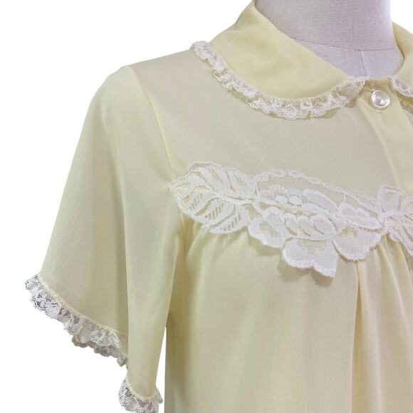 Vintage 60s Charmode SEARS Yellow Nylon Lacy Housecoat Robe Women's Size M - Picture 6 of 12